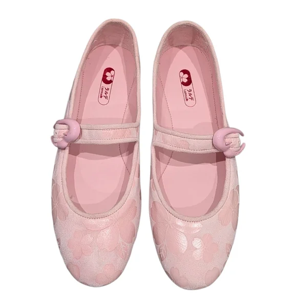 Larroudé Verona Mary Jane Ballet Flats - Sakura Pink Floral Jacquard 8 New - Picture 3 of 12